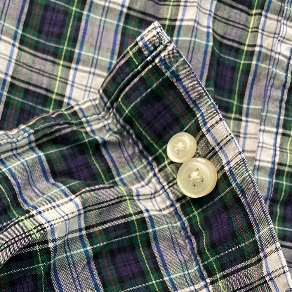 Ralph Lauren Boys’ Sz XL (18-20) Navy/Green‎ Plaid Cotton Oxford Shirt
